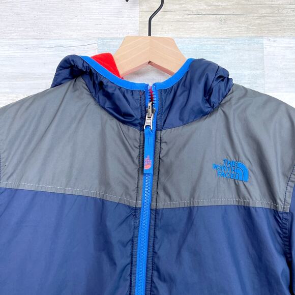 The North Face Reversible Winter Jacket Red Gray Fleece Insulated Boys Medium - Picture 2 of 13
